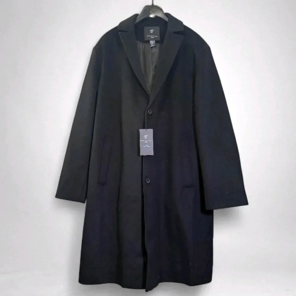 NWT Mens Wool Blend Black Long Length Big Tall Overcoat Coat By Shaquille Oneal